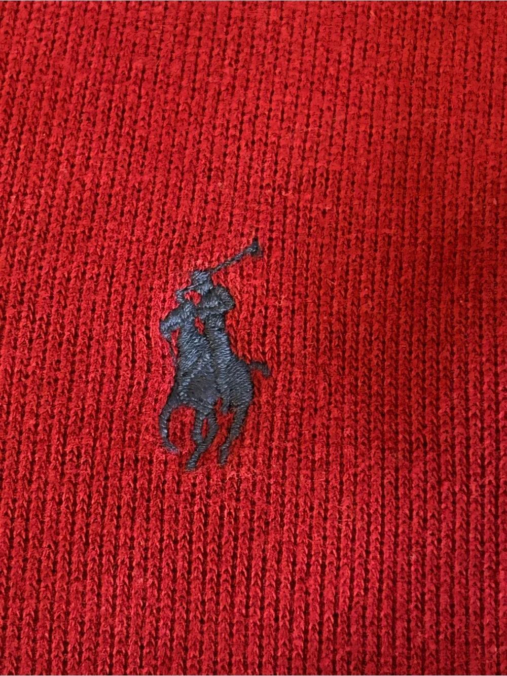 Ralph Lauren Red Quarter-Zip Pullover Sweater with pony logo